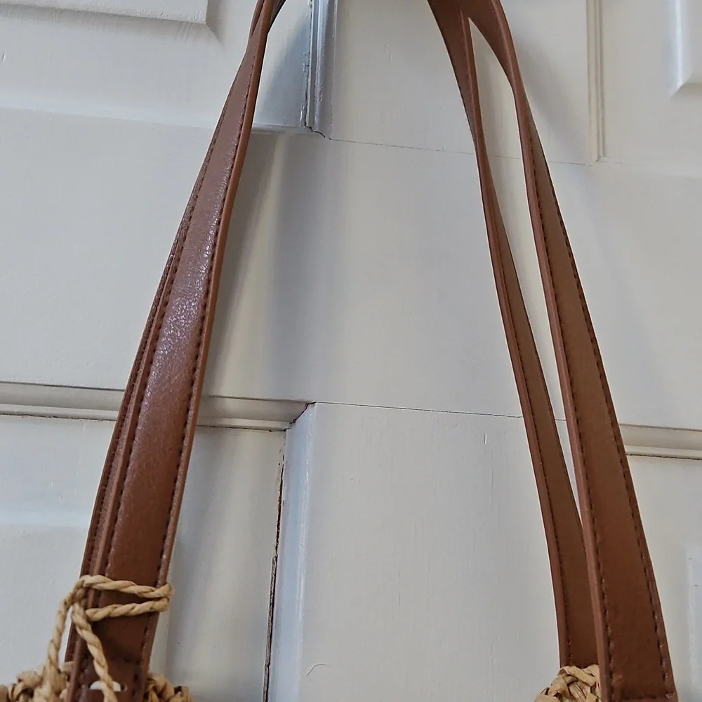 Nordstrom Raffia Tote Bag - Cream and Brown - Picture 3 of 6